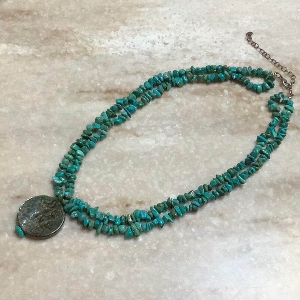 😍925 Silver & Turquoise Necklace w/ Abalone Medallion😍